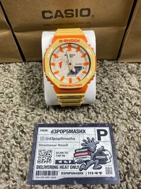 Casio Yellow Resin Watch with Orange Accents